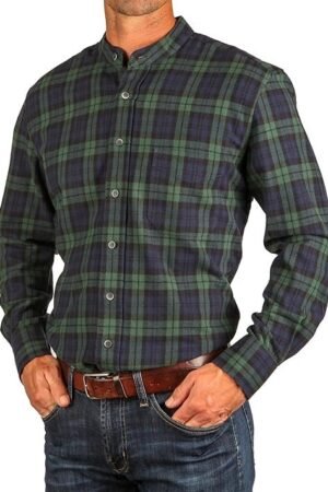 The Celtic Ranch Traditional Irish Grandfather, Men's Casual Long Sleeve Banded Collar Button Down Collarless Dress Shirt