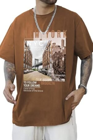 CHKOKKO Mens Polyester Stylish Oversized T Shirt for Daily & Casual Wear Printed Design with Drop Shoulder & Half Sleeves