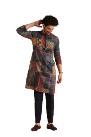 KISAH Cotton Blend Kurta Trouser Set for Men | Mens Long Sleeve Kurta with Pant Set