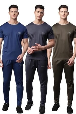 Mack Jonney Men Polyester Blend MACK Jonnney Dryfit Solid Lycra Tracksuit Co-Ord Sets (Pack Of 3)-Dryfit_T_D10_Blu_Gry_L.Gry_06-P