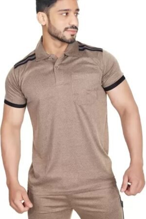 Vastragrah Cotton Blend Night Suit Co-ord Set for Men with Coller Half Sleeve T-Shirt and Track Pant | Nightdress Suits Set | Co-ords Brown, XXL