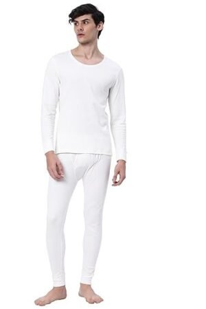 Cotstyle Offwhite Cotton Men Winter Thermal Top & Bottom Set