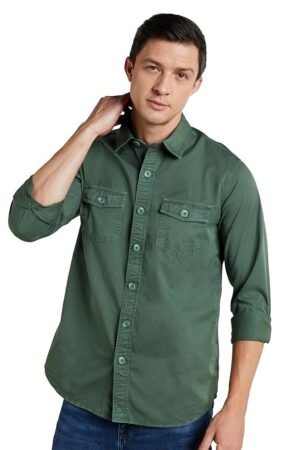 Symbol Premium Men's Casual Washed Cotton Twill Shirt (Regular Fit)