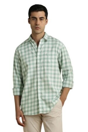 Peter England Men's Checkered Cotton Shirt | Smart Casual | Full Sleeves
