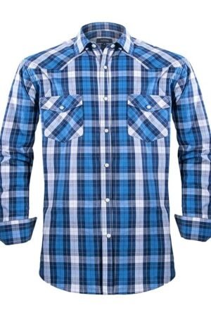 100% Cotton Western Shirts for Men with Snap Buttons Casual Shirts for Men Long Sleeve Regular Fit,Blue White Check 017,X-Large