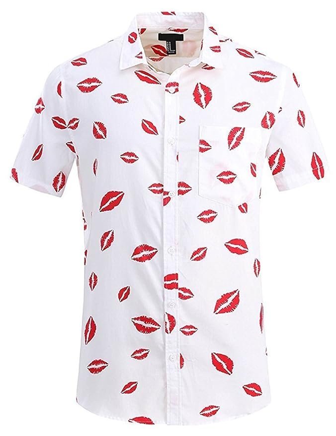 Men's Casual Short Sleeve Printing Pattern Button Down Shirt