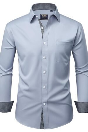 Alimens & Gentle Men's Dress Shirts Long Sleeve Stretch Wrinkle-Free Business Casual Collar Contrast Button Down Shirt