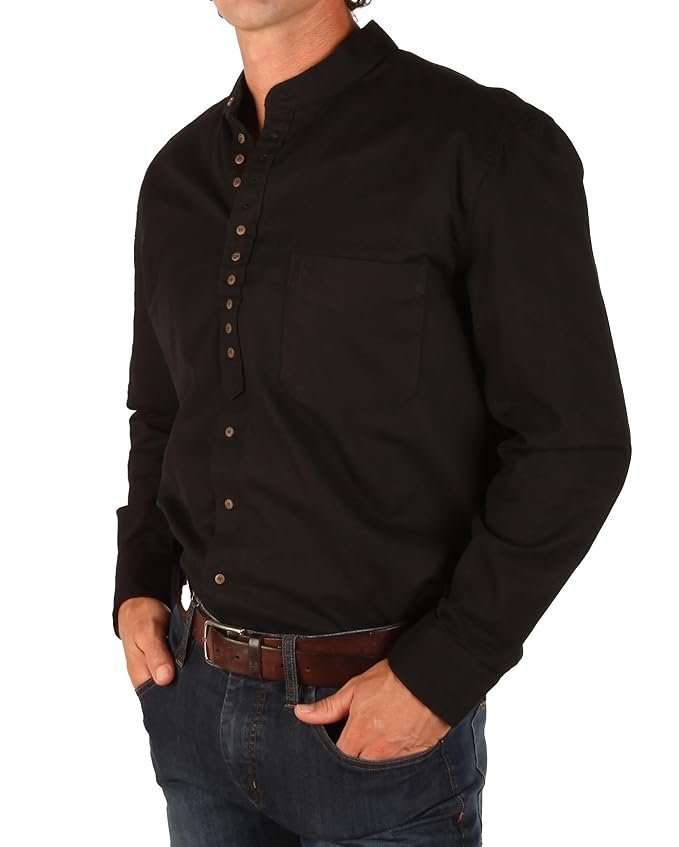 The Celtic Ranch Traditional Irish Grandfather, Men's Casual Long Sleeve Banded Collar Button Down Collarless Dress Shirt