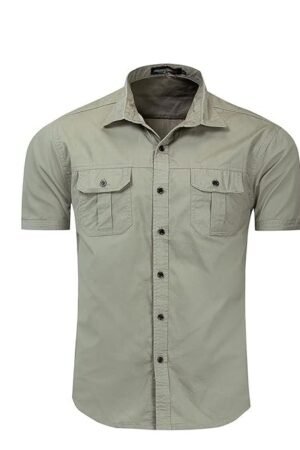 Tropical Shirt, Men's military shirt Comfortable and durable men's short-sleeved shirt Pure cotton casual shirt Men's pocket work shirt