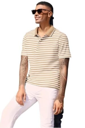 Mack Jonney Men's Striped Cotton Rich Polo T Shirt | Collar Tshirts | Half Sleeves | Stripe-Regular