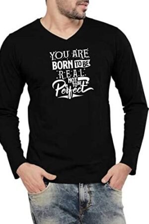 Touch Me Fashions Stylish Mens Casual Wear Born to be Real Full Sleeve V Neck Tshirt