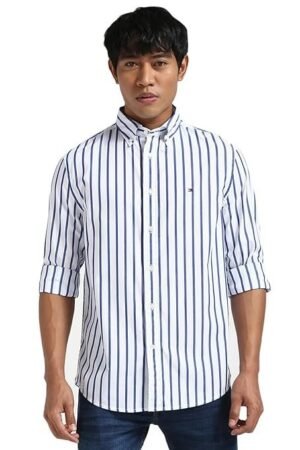 Tommy Hilfiger Men's Cotton Striped Regular Fit Shirt