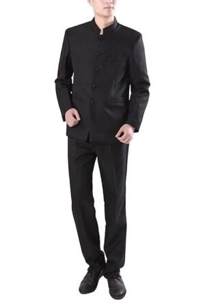 Chinese Tunic Suits Mandarin Collar Formal Black Suit Slim Fit Front Button Japanese School Uniform Groom Dress
