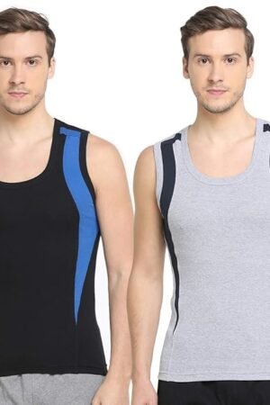 Dixcy Scott Originals Men's Cut & Sew Color Block Printed On Side Durable & Comfortable 100% Combed Cotton Muscle Fit Gym Regular Fit Vest Innerwear