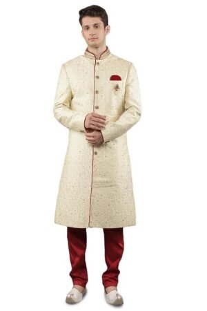 Manish Creations Men's Slim fit Floral Embroidery Ethnic Sherwani Set