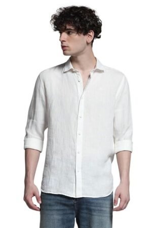 JACK & JONES Men Linen Regular Spread Collar Solid Casual Shirt