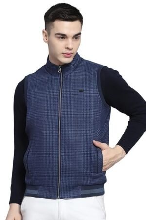 Monte Carlo Mens Solid Blue Mock Neck Sleeveless Jacket