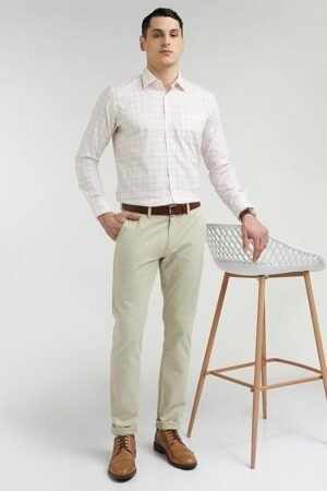 Peter England Men's Slim Fit Mid Rise Super Stretchable Everyday Casual Trouser | Scoop Pocket Premium Twill Chinos | Flat Front