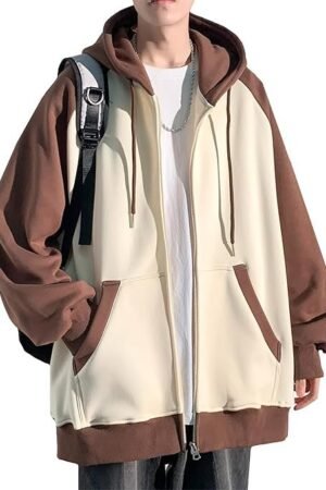 Fasshonrida Men's Zip Hoodie, Autumn Clothing, Full Zip, Raglan Parka, Large Sizes, Overwear, Cool, Zip-up Hoodie, Sweatshirt, ZIP Light Outwear, Stylish, Clothes, Color Scheme, Autumn, Winter, Spring