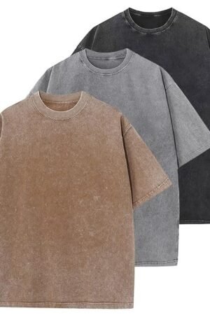 Men's Cotton T-Shirts Oversized Unisex Short Sleeves Casual Loose Wash Solid Basic Tee Tops