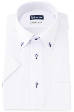 i-shirt, Completely Non-Iron, Stretch, Ultra Quick Drying, Slim Fit, Short Sleeve, Dress Shirt, Men's, White Dobby Check Button Down Slim Fit Short Sleeve M1622000504, 首回り43cm