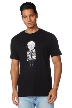 Karl Lagerfeld Paris Reflective T, Karl Character with Headphones Short Sleeve Crew Neck Men’s Shirt