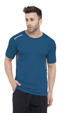CHKOKKO Men Polyester Solid Quick Dry Sports Gym T-Shirt Breathable Moisture-Wicking Half Sleeve Round Crew Neck Regular Fit Active Wear for Running and Training