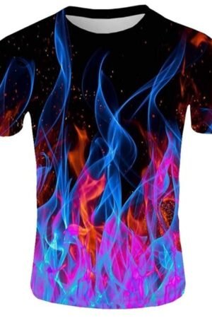 Sunward Men T-Shirt,Men's New Summer T-shirt With Round Neck Short Sleeve Blue Flame 3D Printed Top