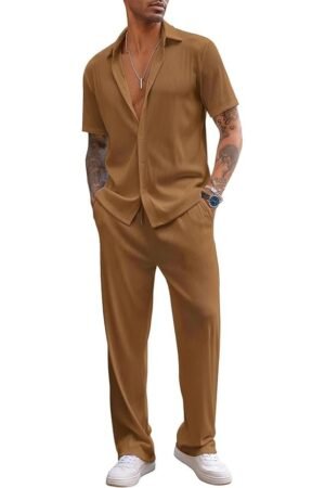 CHKOKKO Men Training Suit Solid Polyester Summer Co-Ord Set With Polo Neck