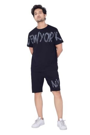 WEET Cotton Round Neck Co-ord Set for Men's Half Sleeve T-Shirt and Shorts, Printed Casual Sleepwear & Loungewear Night Suits Set 117