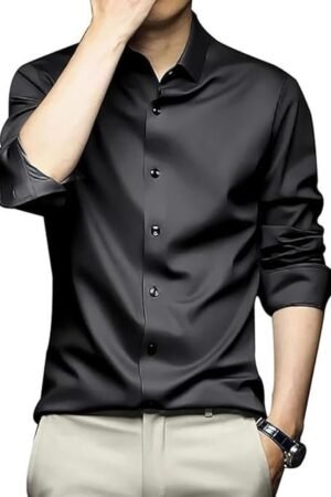 DEELMO Men's Stylish Solid Satin Casual Shirt for Men Full Sleeves| Poly Satin Silk Shirt