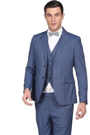 Arrow Polyester Men Blue Reversible Waistcoat Single Breasted Formal Suit Business Pants Set