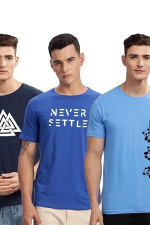 ADRO 100% Cotton Lycra Tshirts for Men Combo Pack of 3 | Regular Fit | Printed T Shirt | Round Neck Half Sleeve| Mens Tshirts